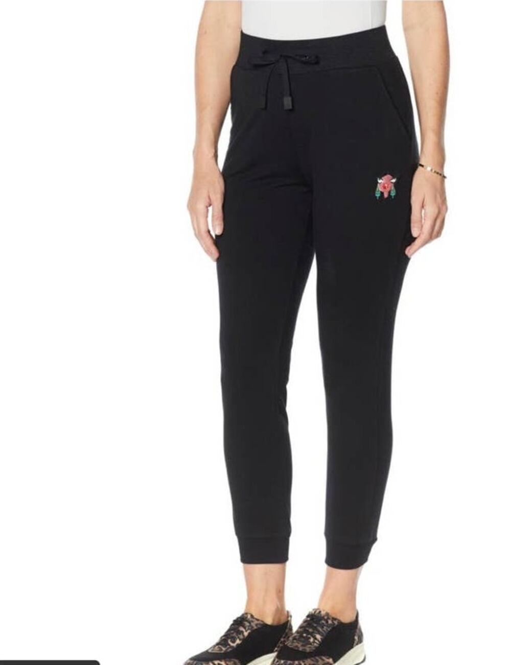 Badgley Mischka Drawstring French Terry Black Cartoon Jogger Pants - XL
